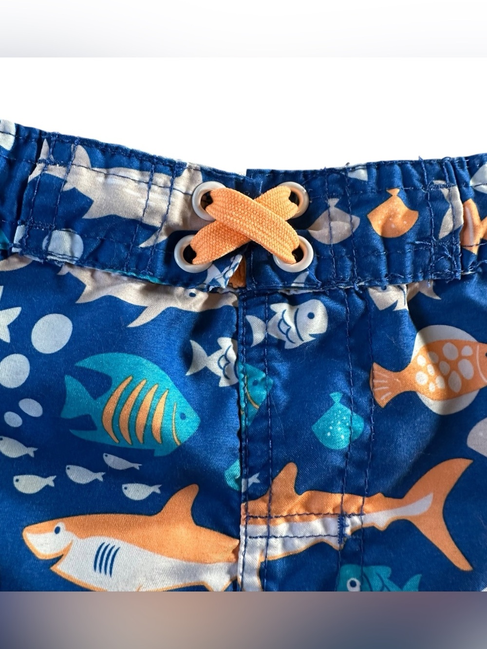 Mick Mack Navy Kids Swim Trunks with Orange Sea Creature Accents 18 Mos - Picture 2 of 7